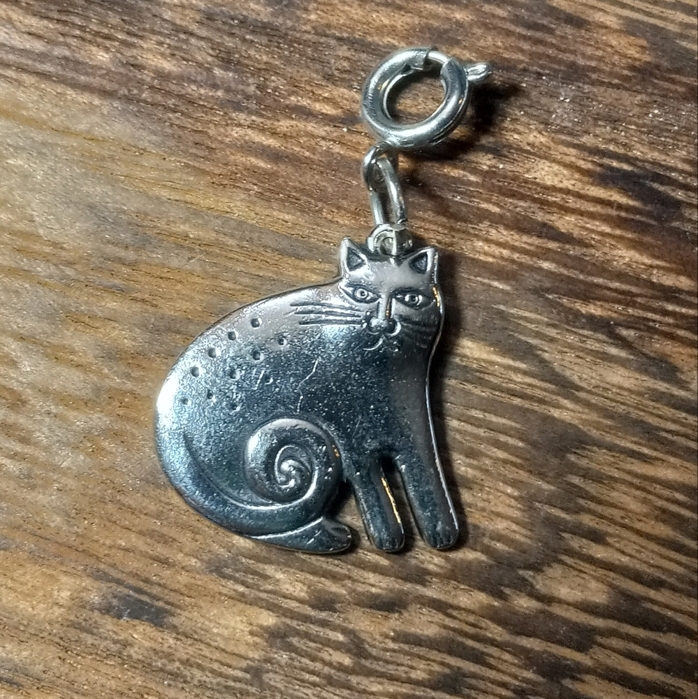 Vintage Silver Tone Laurel Burch Cat Charm Pendant - Picture 6 of 8